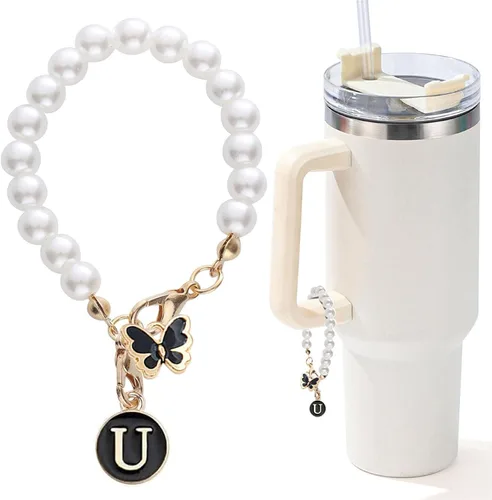 Vista 83 de Encanto de letra para Copa Stanley, accesorios de cadena de perlas, encantos de iniciales de Copa Stanley para asa, decoración de botella de agua