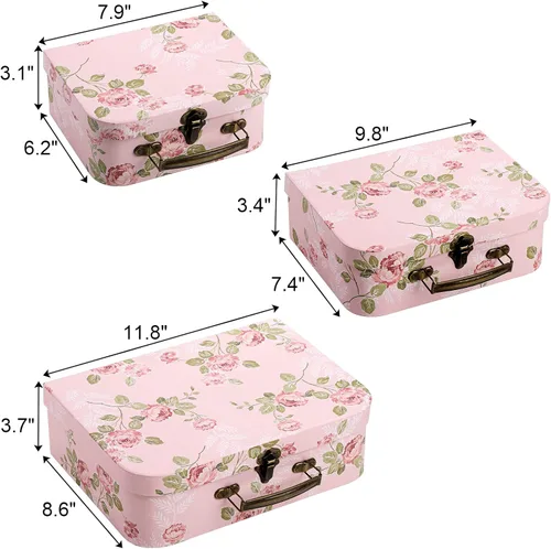 Vista 2 de Fasmov Paquete de 3 maletas de cartón, cajas de almacenamiento decorativas, cajas de regalo con tapas para almacenamiento de fotos, decoración