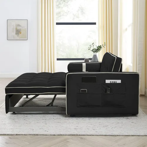 Vista 3 de LKTART Sofá cama convertible, sofá cama 3 en 1, sofá cama con cama extraíble, sofá biplaza con respaldo ajustable y almohadas para sala de estar