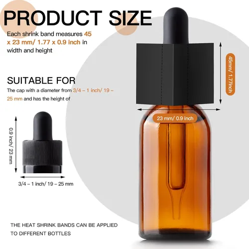 Vista 2 de Outus 500 piezas de envoltura retráctil perforada para botellas, sellos termorretráctiles para botellas (negro)