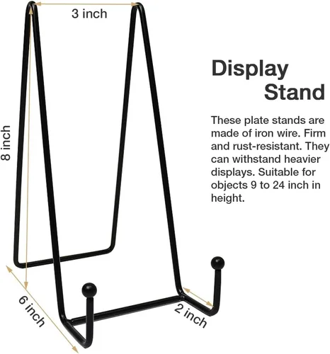 Vista 2 de Paquete de 7 soportes de placa grandes de 8 pulgadas para exhibición, soporte de metal negro para platos, soportes de marco de fotos para libros