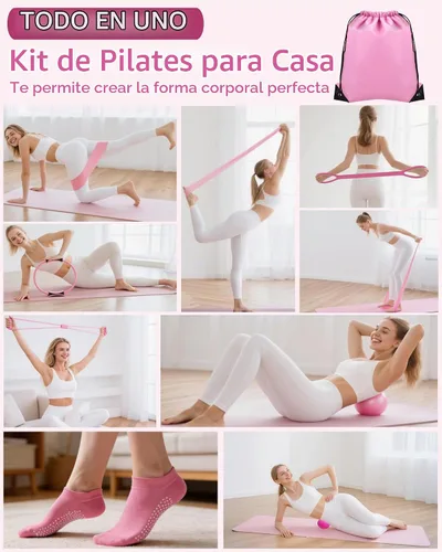 Vista 2 de Home Pilates Essentials Set de equipo de pilates para mujer con guía de usuario completa, anillo de pilates de 13 pulgadas, pelota de ejercicio