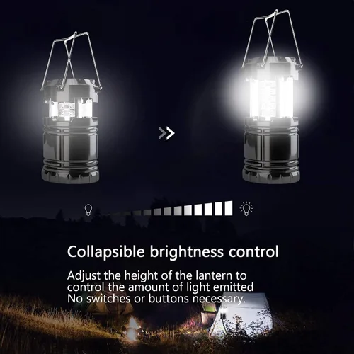 Vista 2 de Linterna de campamento, paquete de 4 luces LED de campamento ajustables de brillo, plegable, IPX4, impermeable, para cortes de energía, emergencia