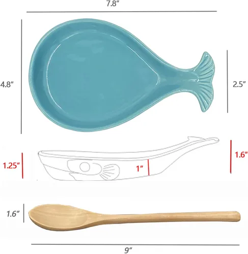 Vista 3 de Cuchara de cerámica para ballena para cocina con cuchara de madera Aguamarina