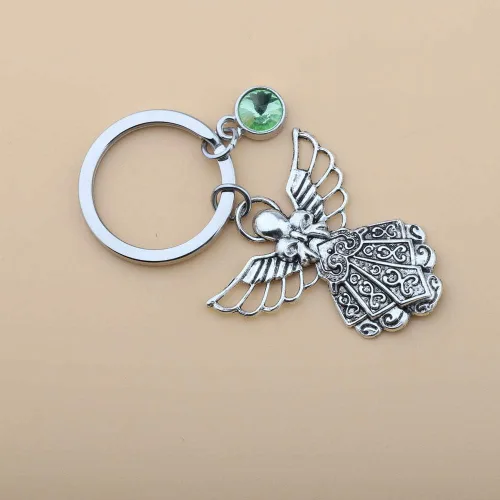 Vista 5 de BNQL Llavero de ángel de la guarda con piedra natal conmemorativa, regalo personalizado