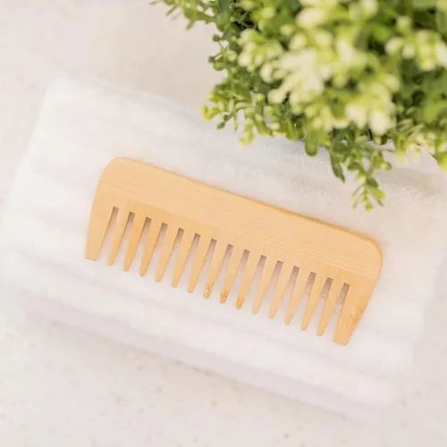 Vista 2 de Mnixy Peine desenredante de pelo de bambú de dientes anchos, sin mango, antiestático, para cabello largo