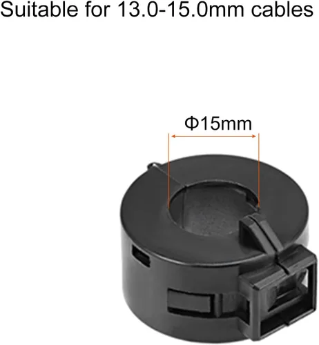 Vista 2 de Clip de cable de filtro de ruido RFI EMI con núcleo de anillo de ferrita, [para cable de alimentación USB/video] - 0.591 in / negro / 10 piezas
