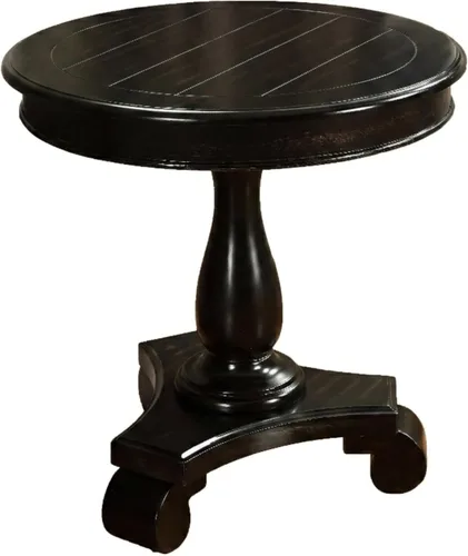 Vista 7 de Roundhill Furniture Rene Mesa auxiliar redonda de madera con pedestal, blanco antiguo