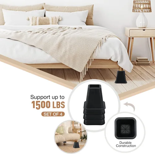 Vista 6 de Elevadores de cama resistentes, elevadores de muebles de 6 pulgadas para cama de dormitorio, mesa y sofá, soporta hasta 1500 libras (juego de 4)