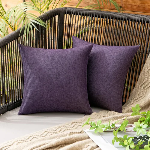 Vista 84 de MIULEE - Paquete de 2 fundas de almohada decorativas para exteriores, impermeables, sólidas, de imitación de lino, para jardín, casa de campo, Azul