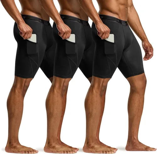 Vista 2 de TSLA Men's Athletic Compression Shorts, Active Cool Dry Sports Performance Running Tights with Pocket