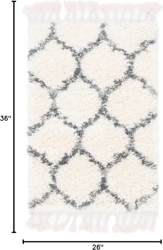 Vista 2 de Unique Loom Hygge Shag Collection - Alfombra de área enrejado (2 pies 2 pulgadas x 3 pies, rectangular, marfil / gris)