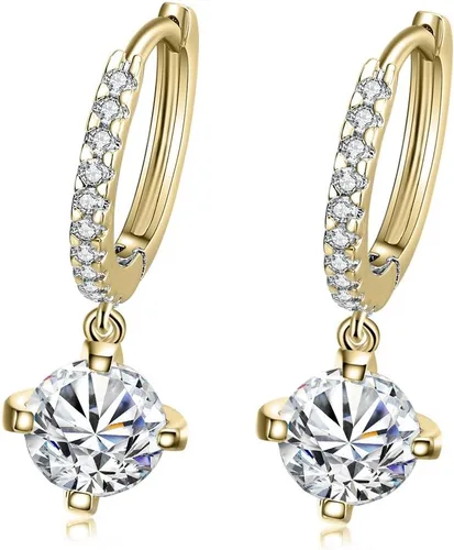 Vista 6 de Aretes de gancho de cristal vidriante de plata y oro de 18 quilates
