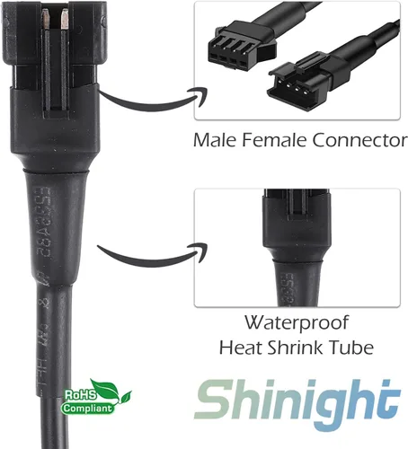 Vista 4 de SHINIGHT 4 cables de extensión de 47 pulgadas para uso con 5050 LED SMD RGB neón kits de acento para LED motocicleta, ATV, luz de coche, tira