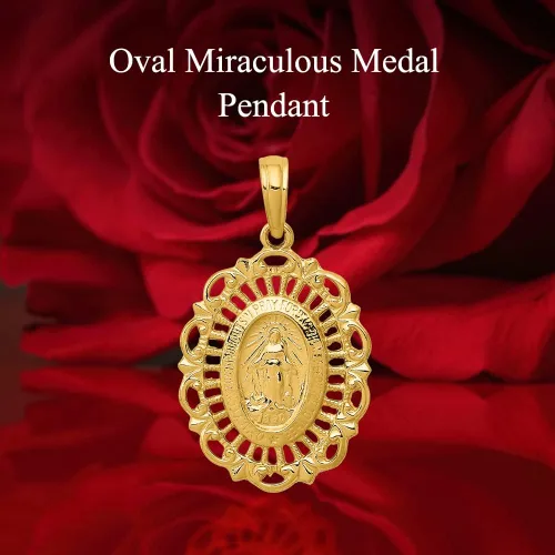 Vista 6 de Colgante de medalla milagrosa ovalada de oro de 14 quilates para mujer, Metal
