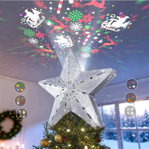Vista 7 de DG-Direct Decoración iluminada para árbol de Navidad con 6 patrones de Purpurina dorada 6