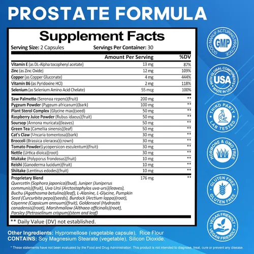 Vista 8 de Rasav Paquete de 3 suplementos para la salud de la próstata para hombres con palma enana, ortiga, semillas de calabaza y Pygeum, bloqueador de DHT