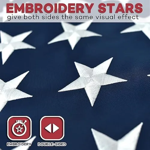 Vista 4 de World Flags Direct NYL-TUFF - Bandera estadounidense resistente de nailon de 300 denier de 10 x 15 pies con estrellas aplicadas, rayas cosidas