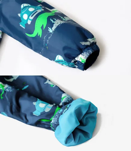 Vista 4 de TLAENSON Chaqueta de lluvia para niños, chaqueta de dinosaurio, impermeable, ligera, rompevientos con capucha