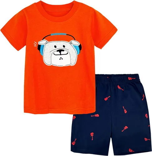 Vista 17 de Funnymore - Conjunto de atuendo para niños pequeños, con camisa de manga corta y pantalones cortos de algodón para verano Camión gris 1
