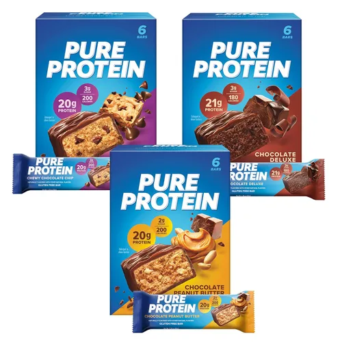 Vista 5 de Pure Protein - Paquete surtido de 18 unidades - Brownie galáctico, cono de helado, mantequilla de maní con chocolate 0.11 oz de azúcar, 190