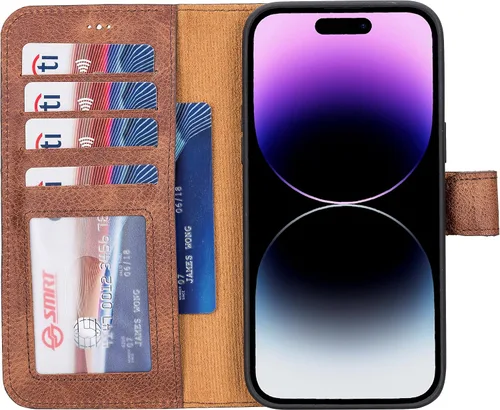 Vista 97 de HARDISTON Funda de piel auténtica hecha a mano compatible con iPhone 11 Pro de 5.8 pulgadas, funda magnética desmontable con tarjeteros - bordes