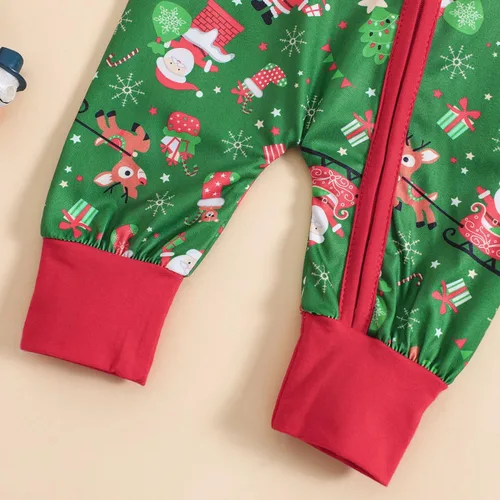 Vista 6 de AGQT Conjunto de mameluco de Navidad para bebé, traje de Papá Noel, alce, ciervo, ropa de invierno, de manga larga, con cremallera