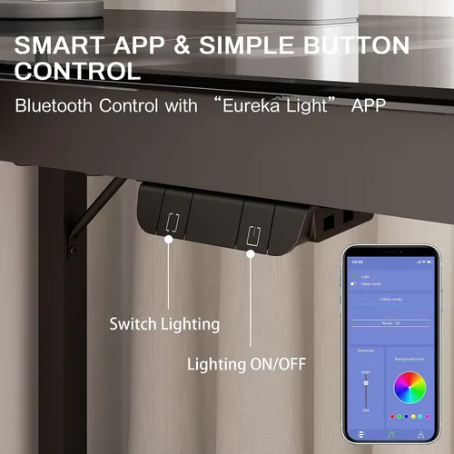 Vista 6 de EUREKA ERGONOMIC Escritorio de Juegos en Forma de L Reversible de 60 Pulgadas de Vidrio Negro con Luces LED RGB, Mesa de Computadora para Oficina