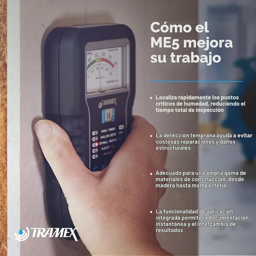 Vista 6 de Tramex Moisture Encounter ME5 Medidor sin clavijas para medir el contenido de humedad en madera, paneles de yeso y materiales de construcción