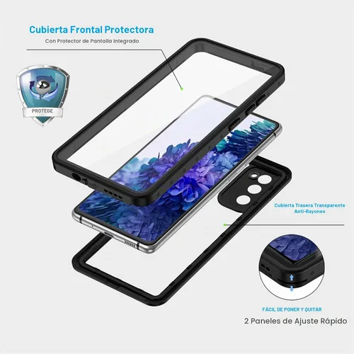 Vista 3 de Lanhiem Funda para Samsung Galaxy S20 FE, IP68 impermeable a prueba de polvo con protector de pantalla integrado, funda protectora de cuerpo Negro