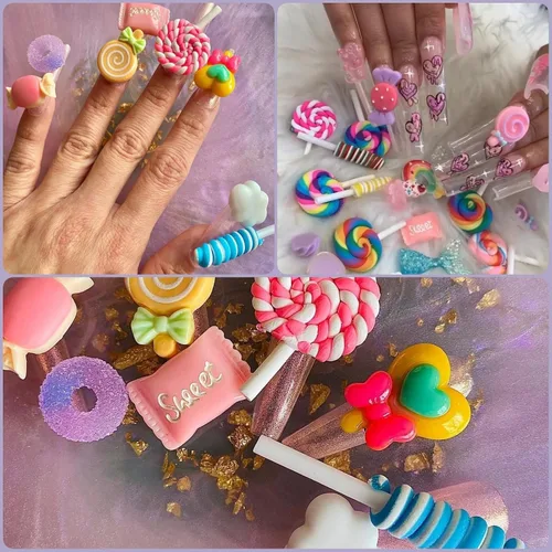 Vista 6 de ZOOFOX 220 dijes de limo de resina, dijes de caramelo falso, dijes de uñas de caramelo Kawaii, adornos surtidos de dulces para manualidades