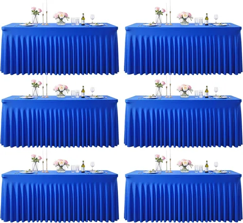 Vista 34 de Manteles de mesa de elastano azul bebé de 6 pies para mesas rectangulares, sin arrugas, rectangular, elástico, ajustable de 6 pies con falda