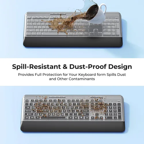 Vista 2 de Combo de teclado y mouse inalámbricos silenciosos, teclado con cubierta de impresión grande, teclado ergonómico de tamaño completo de 2.4 GHz