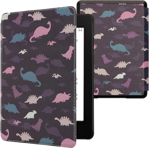 Vista 31 de kwmobile Funda compatible con Amazon Kindle Paperwhite 11. Generación 2021 - Funda para lector electrónico - Libros y páginas Beige/Marrón/Dorado