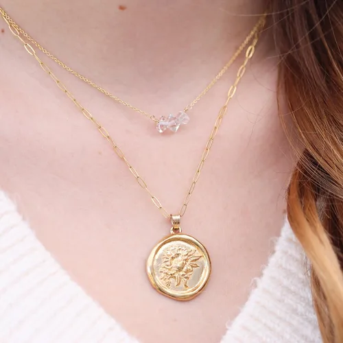 Vista 2 de Herkimer Diamond Necklace in Solid 14K Gold and Gold Filled, Rose Gold, Sterling Silver; Beautiful Solitaire, Multi-Stone, or Pendant Quartz Dorado