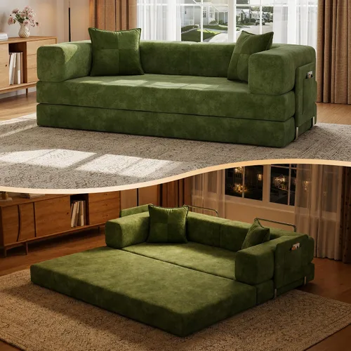 Vista 16 de MoonSpeak Sofá cama de 78.8 pulgadas para sala de estar, sofá modular convertible con almohada para reposabrazos, sofás modulares plegables de pana