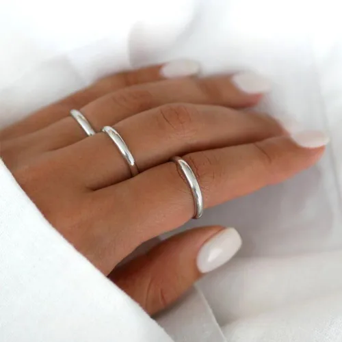 Vista 4 de MILACOLATO Anillos de plata de ley 925 para mujeres y hombres, chapados en oro blanco de 18 quilates, anillos apilables para pulgar, resistentes al