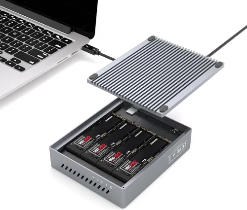 Vista 2 de Carcasa SSD Thunderbolt 3 de cuatro ranuras M.2 NVMe de 40 Gbps hasta 2800 MB/s compatible con Thunderbolt 2 compatible con M1 M2