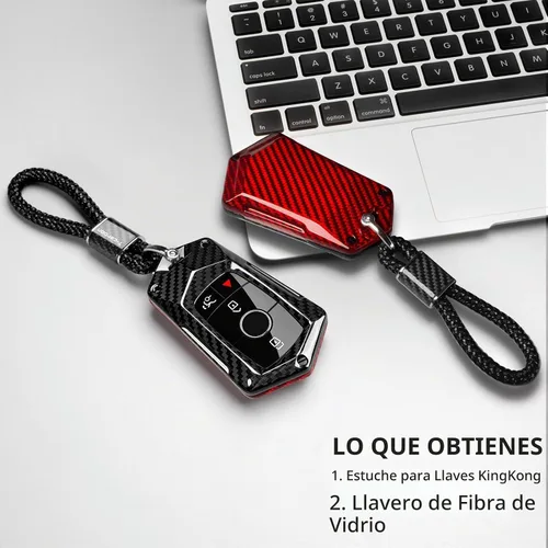 Vista 7 de T-carbon Protector de llavero de fibra de carbono real compatible con funda Negro-rojo