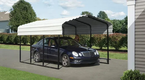 Vista 13 de Arrow Carports - Cochera de acero galvanizado, kit de cochera de metal compacto, 10 x 15 x 7 pies, cáscara de huevo Eggshell
