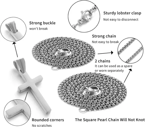 Vista 2 de Stainless Steel Cross Necklace for Men Silver Cross Necklace for boy Small Cross Pendant Necklace Simple Jewelry Cross Chain for Mens
