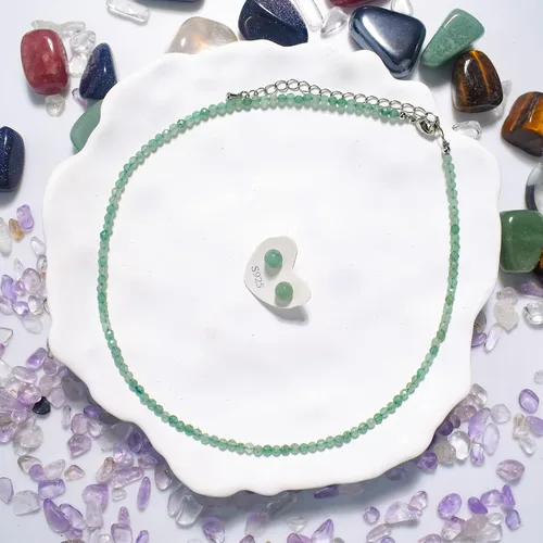 Vista 8 de Genuine Stone Choker 3MM Tiny Beaded Choker Necklace S925 Earrings Facet Shinny Crystal Choker Necklace 14"+3" Adjustable Jewelry Sets Gifts for