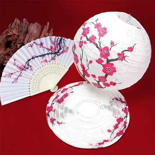 Vista 3 de LYART 4 piezas de pantalla de lámpara de papel con diseño de cereza china/japonesa para restaurante, iglesia, regalo de boda, favores de fiesta
