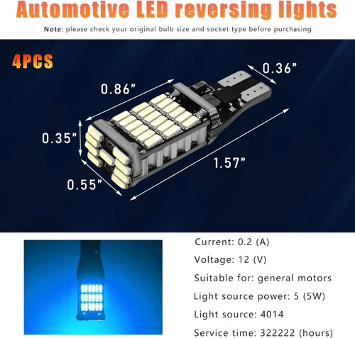 Vista 13 de 4 piezas de luces LED de reversa, 6500K de super brillo, 45SMD-4014 chipsets para bombilla de señal de giro, luces LED T15 de freno, de parada
