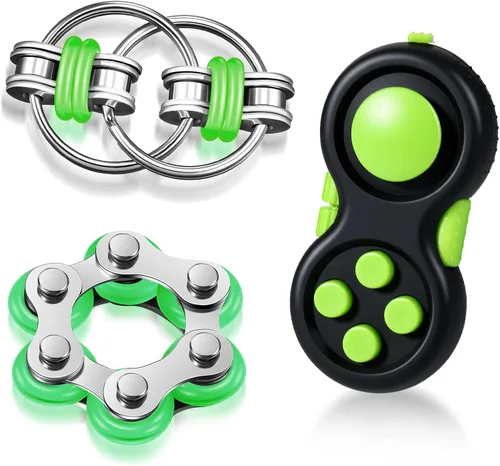 Vista 8 de Gejoy Juego de 3 juguetes para inquietos para adultos, controlador de mano, juego de almohadillas, seis rodillos, cadena, cadena giratoria, llave