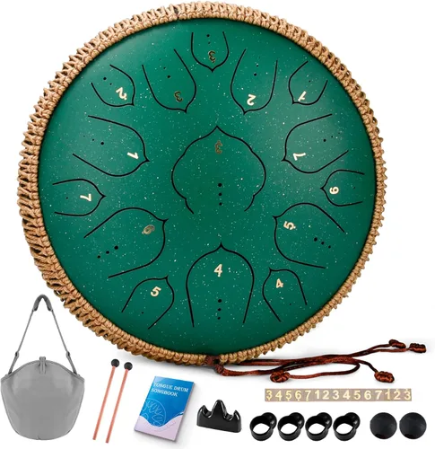 Vista 13 de Tambor de Lengua de Acero, 12 Pulgadas 15 Notas Tambores de Lengua, Tambores Handpan Instrumento de Percusión para Niños y Adultos, Tambor de Mano