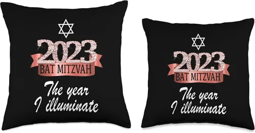 Vista 3 de 2023 Bat Mitzvah Gifts & Decorations For Girls 2023 - Almohada festiva con cita de murciélago Mitzvah, diseño de rosa negra, 16 x 16 pulgadas