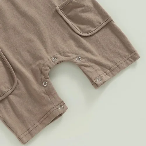 Vista 109 de Mameluco unisex de manga corta para bebé recién nacido, con botones, de una pieza, ropa de color sólido