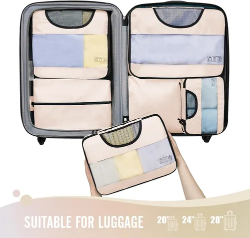 Vista 3 de Veken - Juego de 6 cubos de embalaje para maletas, bolsas organizadoras de viaje para equipaje de mano, juego de bolsas organizadoras de maleta