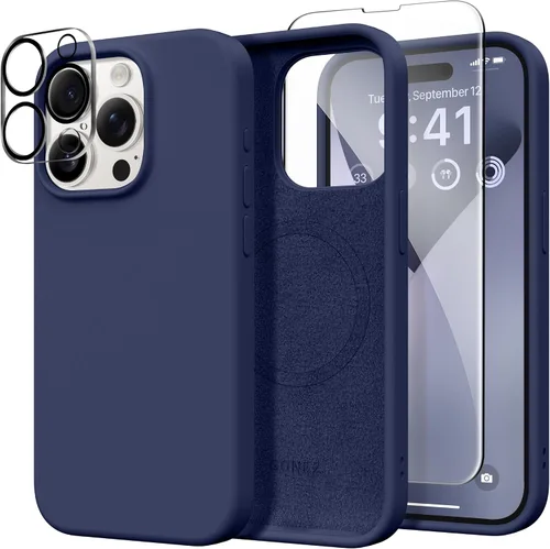 Vista 272 de GONEZ Funda magnética para iPhone 14, compatible con Magsafe, con protector de pantalla + protector de cámara, forro de microfibra antiarañazos